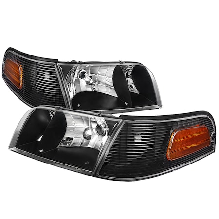 Spec-D Tuning 98-11 Ford Crown Victoria Black Euro Headlight With Corner 2LCLH-VIC98JM-EU